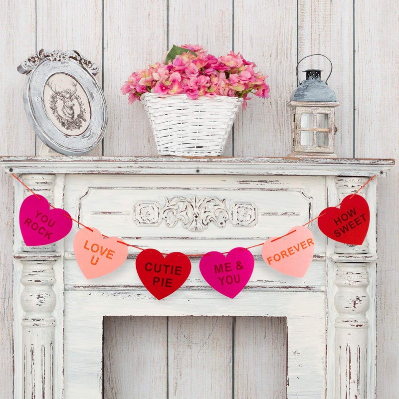 Whaline Valentine's Day Felt Heart Garland Banner for Indoor Outdoor Wedding Engagement Anniversary Party Favor(9.8 feet) - Image 1